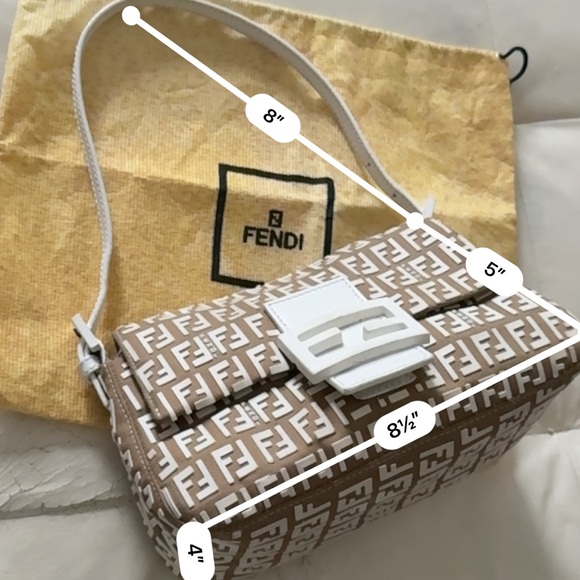 Auth RARE FENDI Tan khaki canvas White rubber zucchino mini mama Baguette Bag - Picture 15 of 15